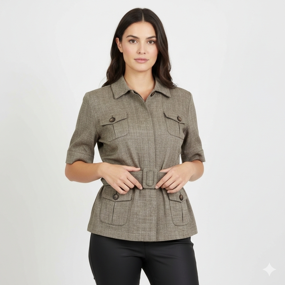 Louben Classic Linen Blend Belted Utility Jacket  Size 10
